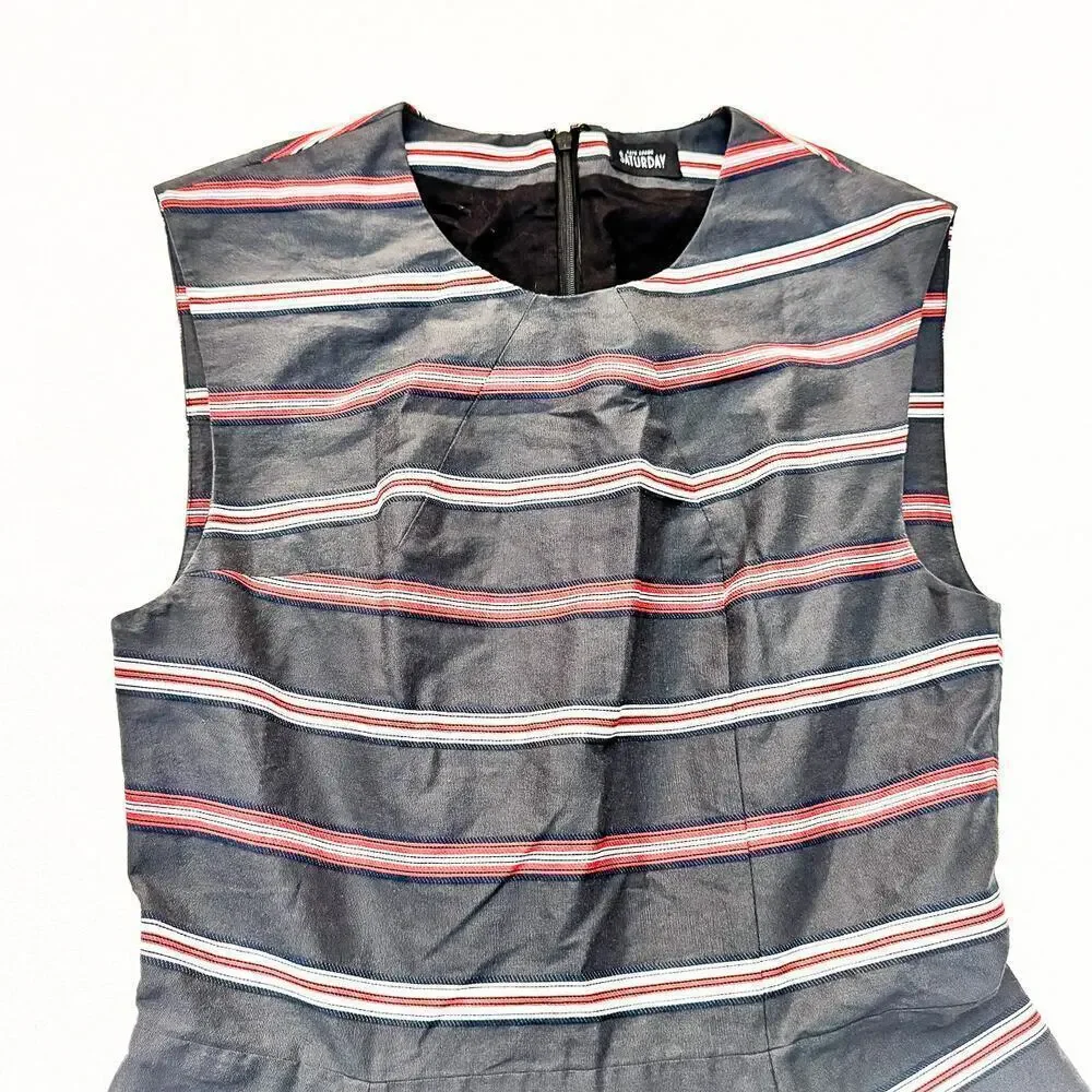 Kate Spade Saturday Gray Striped Sleeveless Flare Skirt Mini Dress Size M